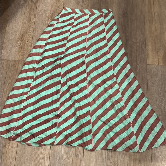 Anupamma 100% Silk Striped Green Brown Pink Women's Maxi A-Line Skirt Size Med - Picture 1 of 8